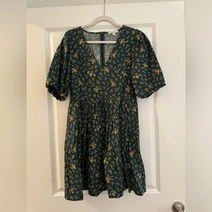 Madewell forest green with design puff sleeve dress